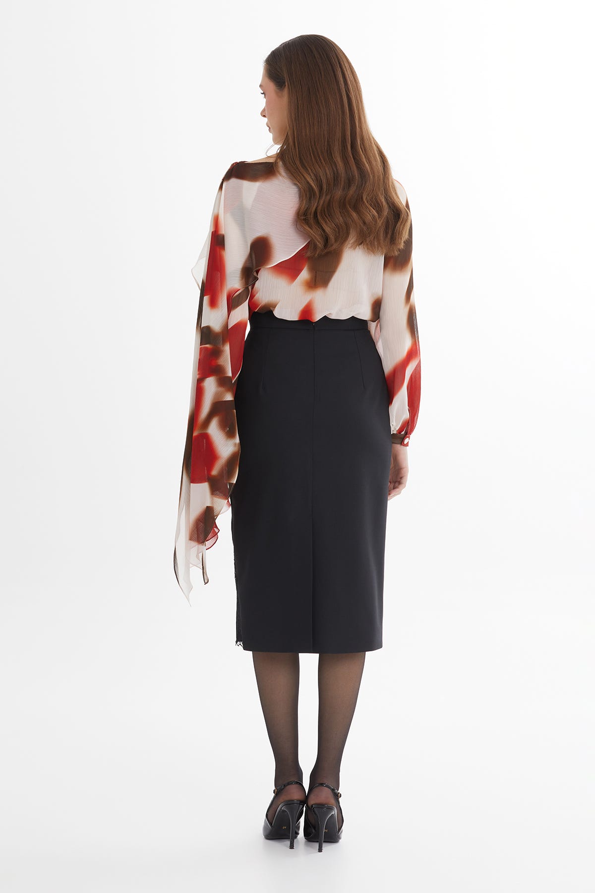 Dantel Detaylı Yün Karışımlı Midi Siyah Etek