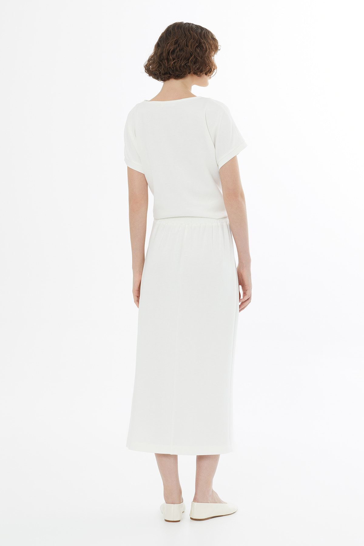 Gül Motifli İşlemeli Ekru Midi Etek