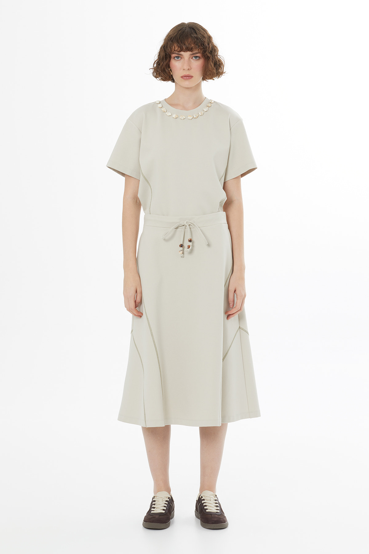 Modern A Form Midi Bej Etek