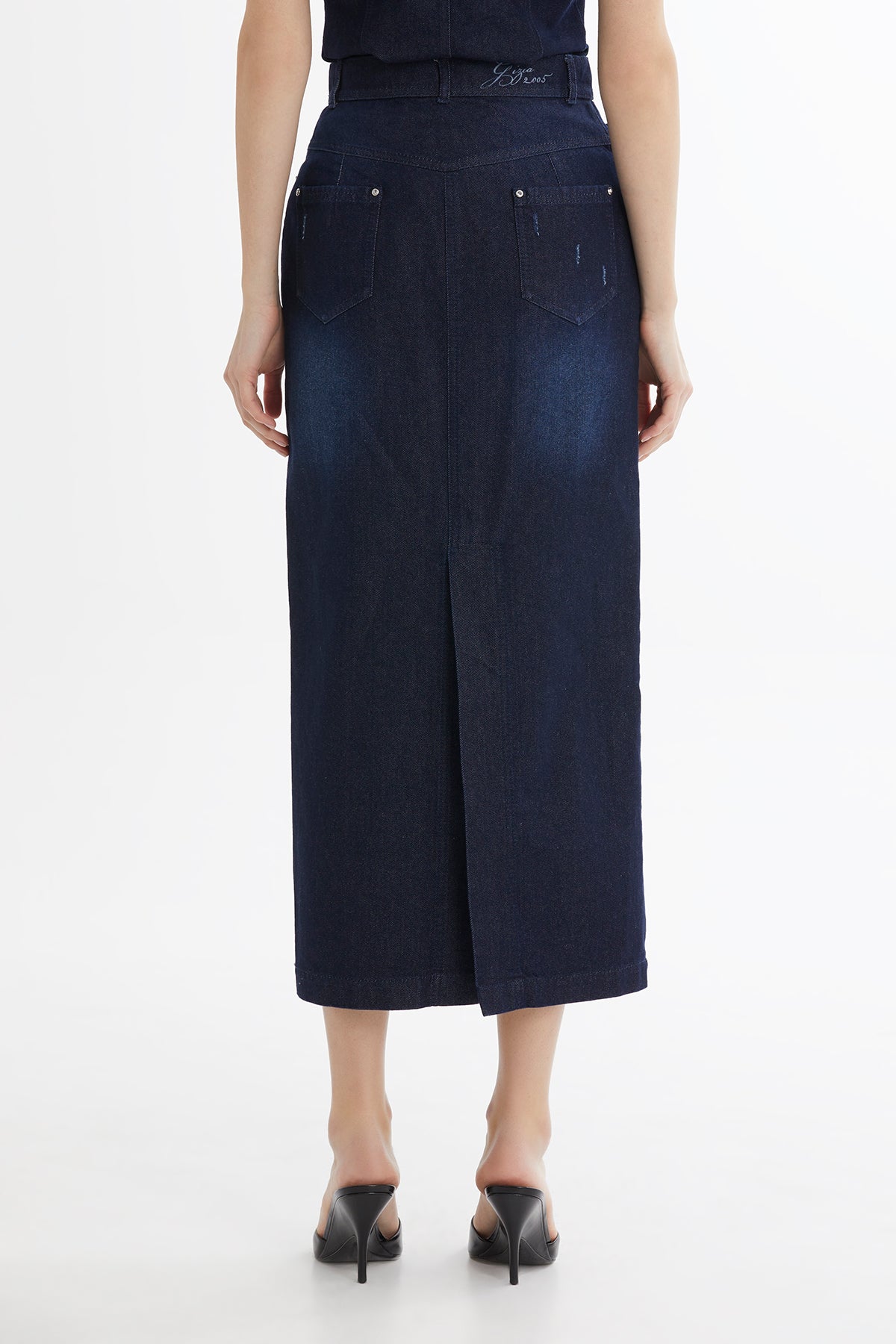 İşleme Detaylı Jean Kalem Etek