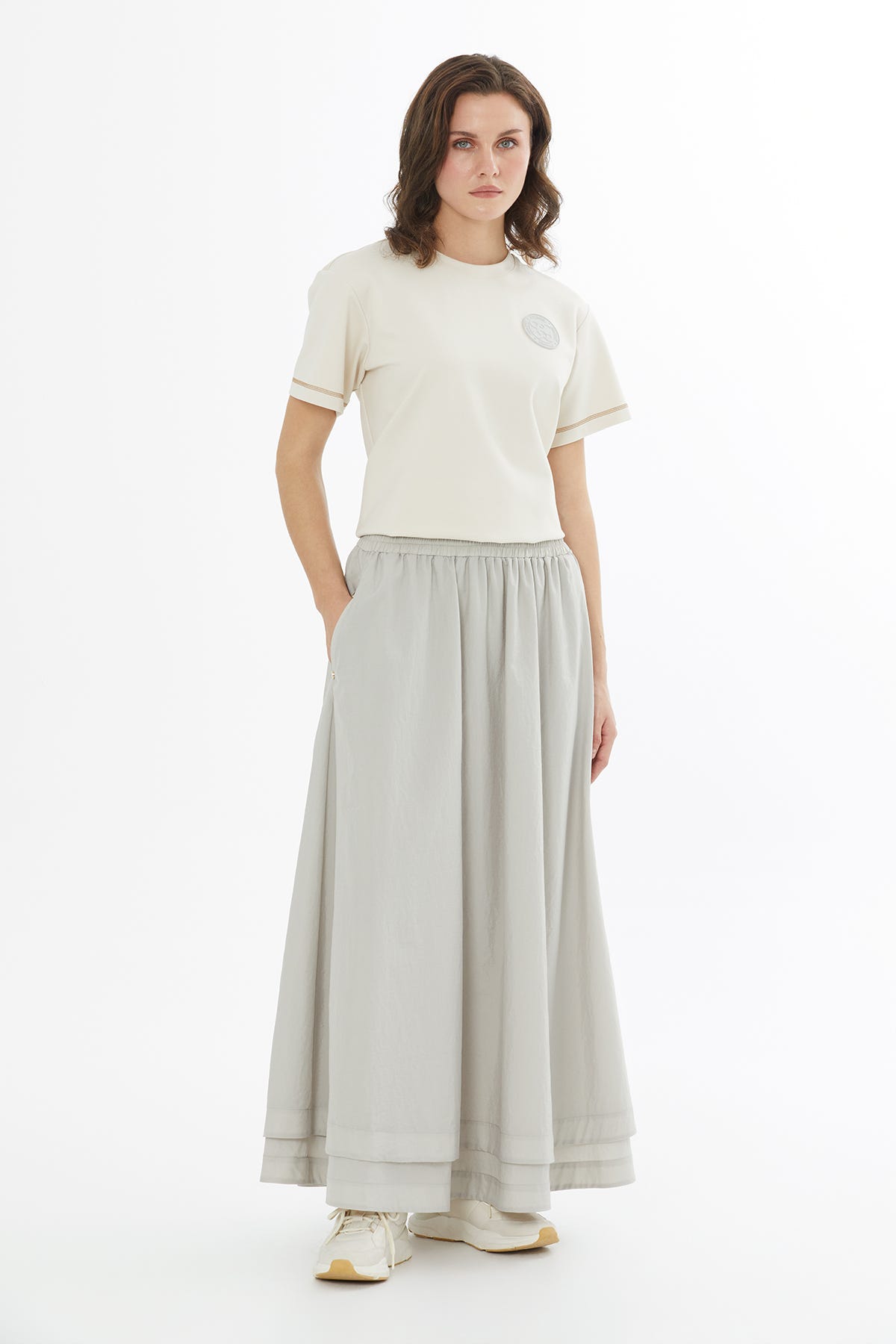 Belden Lastikli Maxi Bej Etek