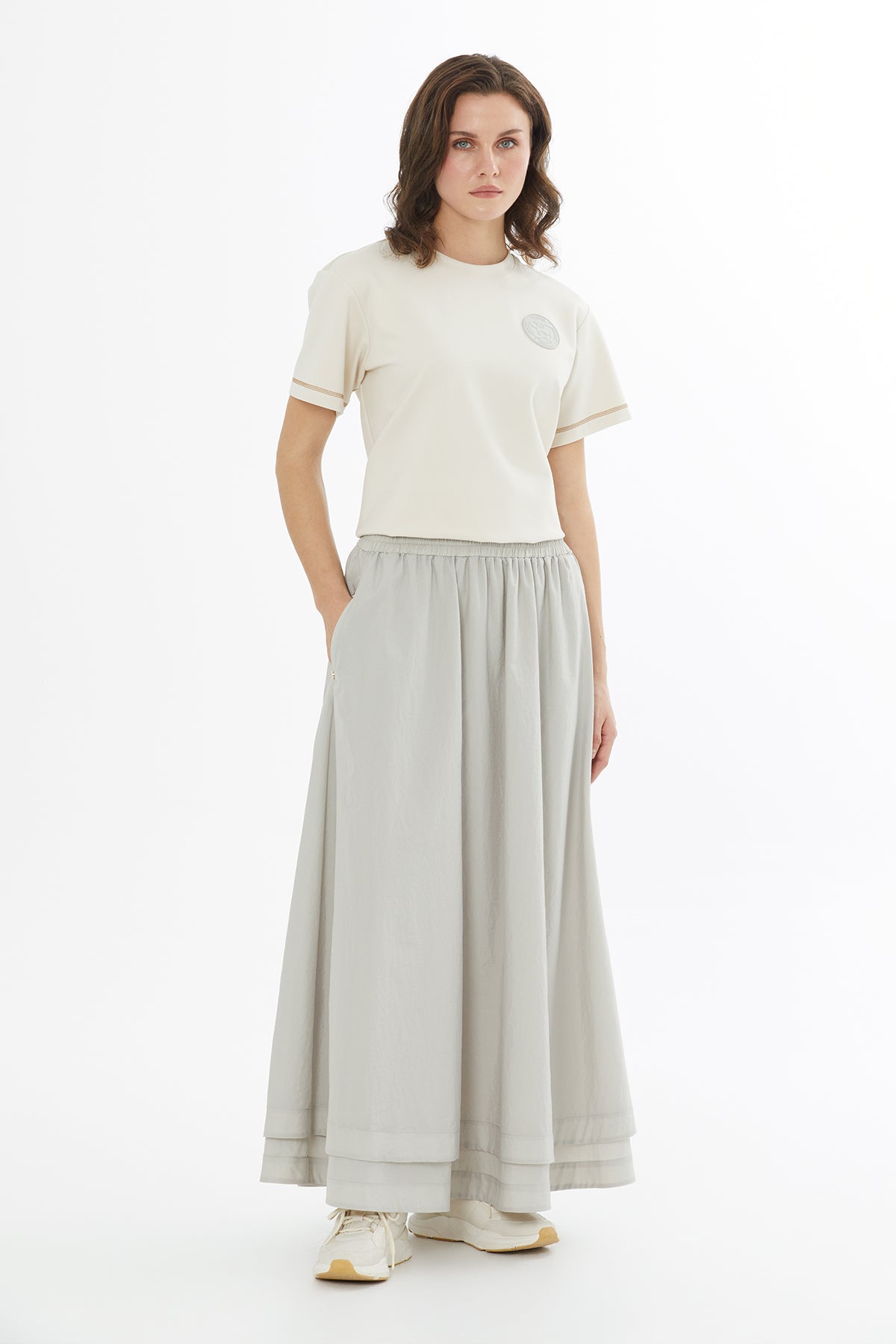 Belden Lastikli Maxi Bej Etek