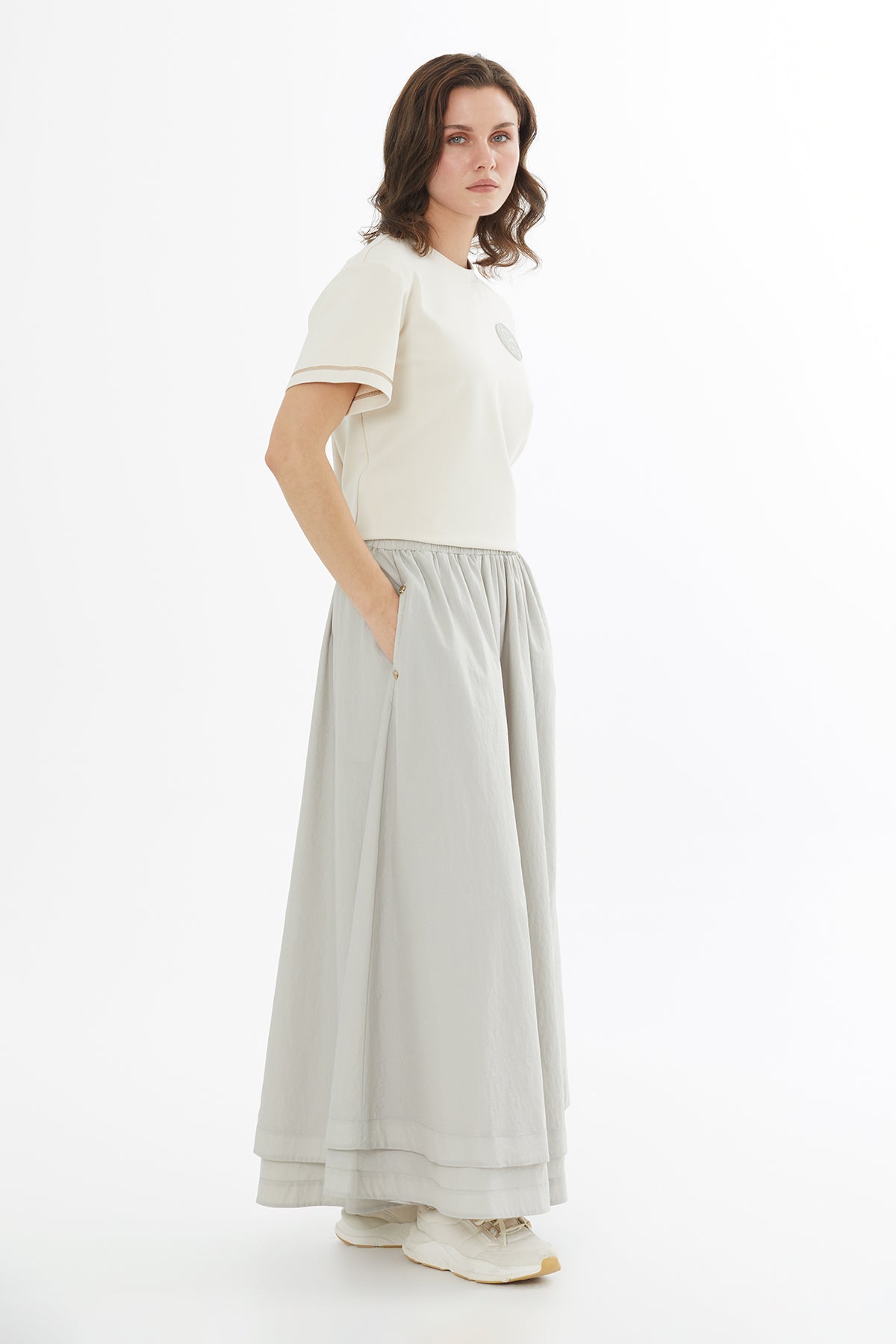 Belden Lastikli Maxi Bej Etek