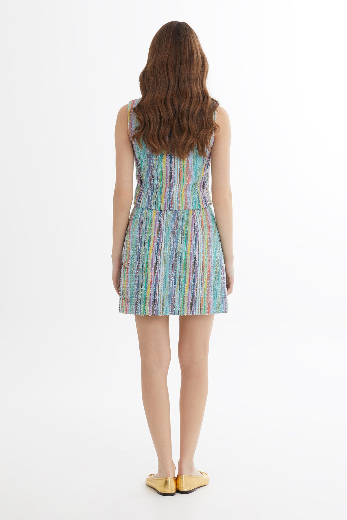 Renkli Dokulu Mini Mavi Etek