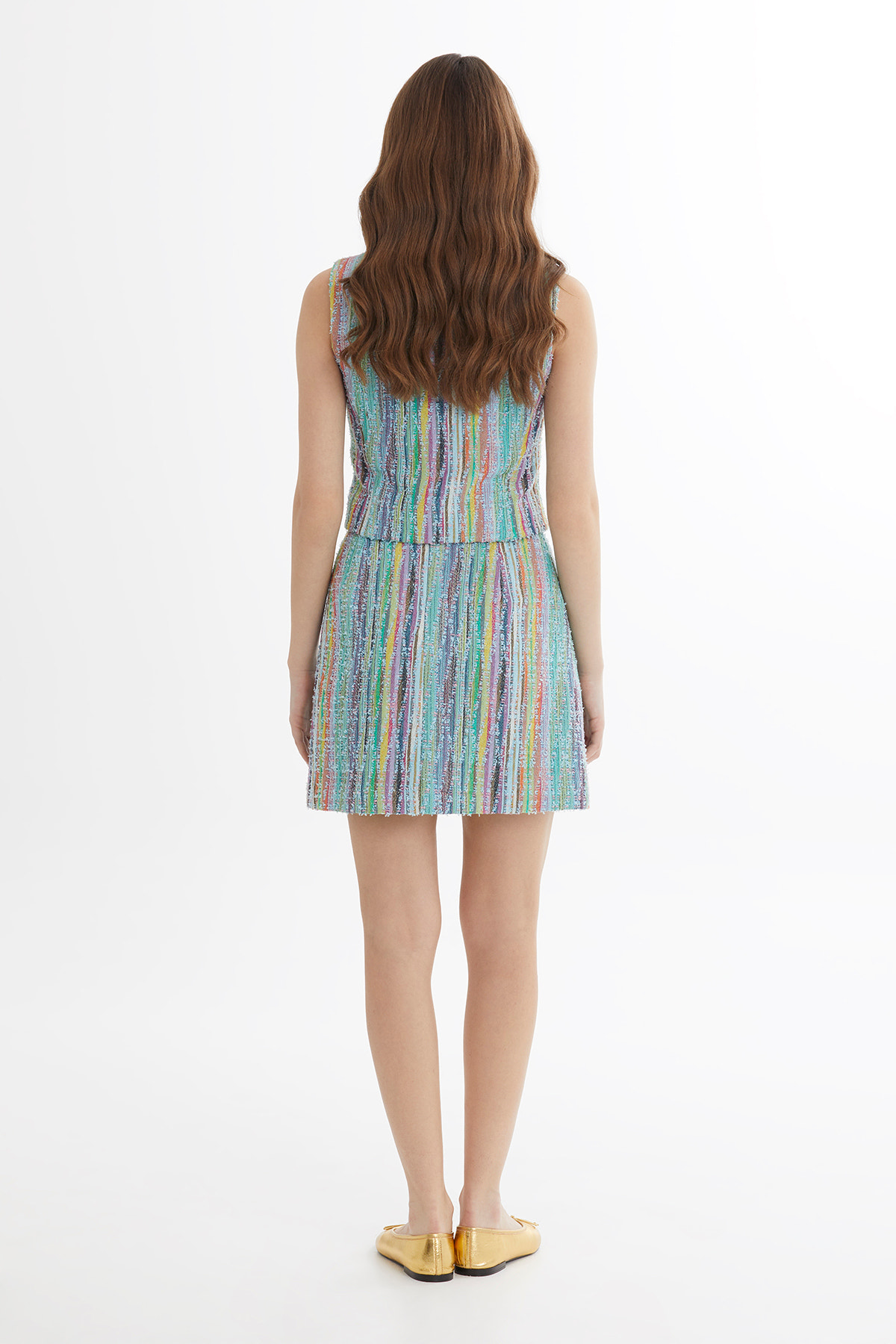 Renkli Dokulu Mini Mavi Etek