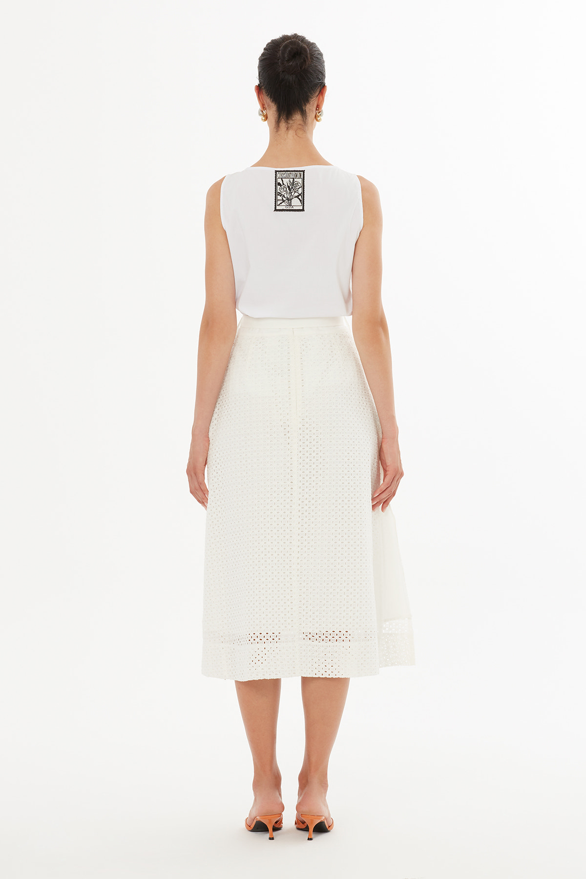 Kemerli Yanlardan Yırtmaçlı Ekru Midi Etek