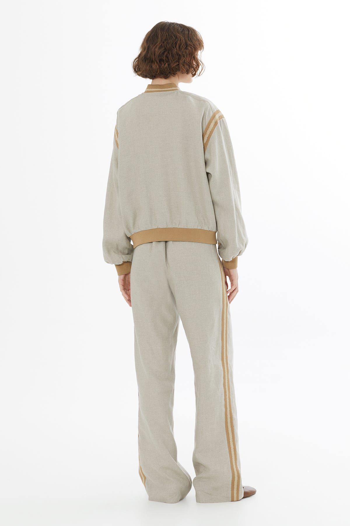 Fermuarlı Keten Bej Ceket