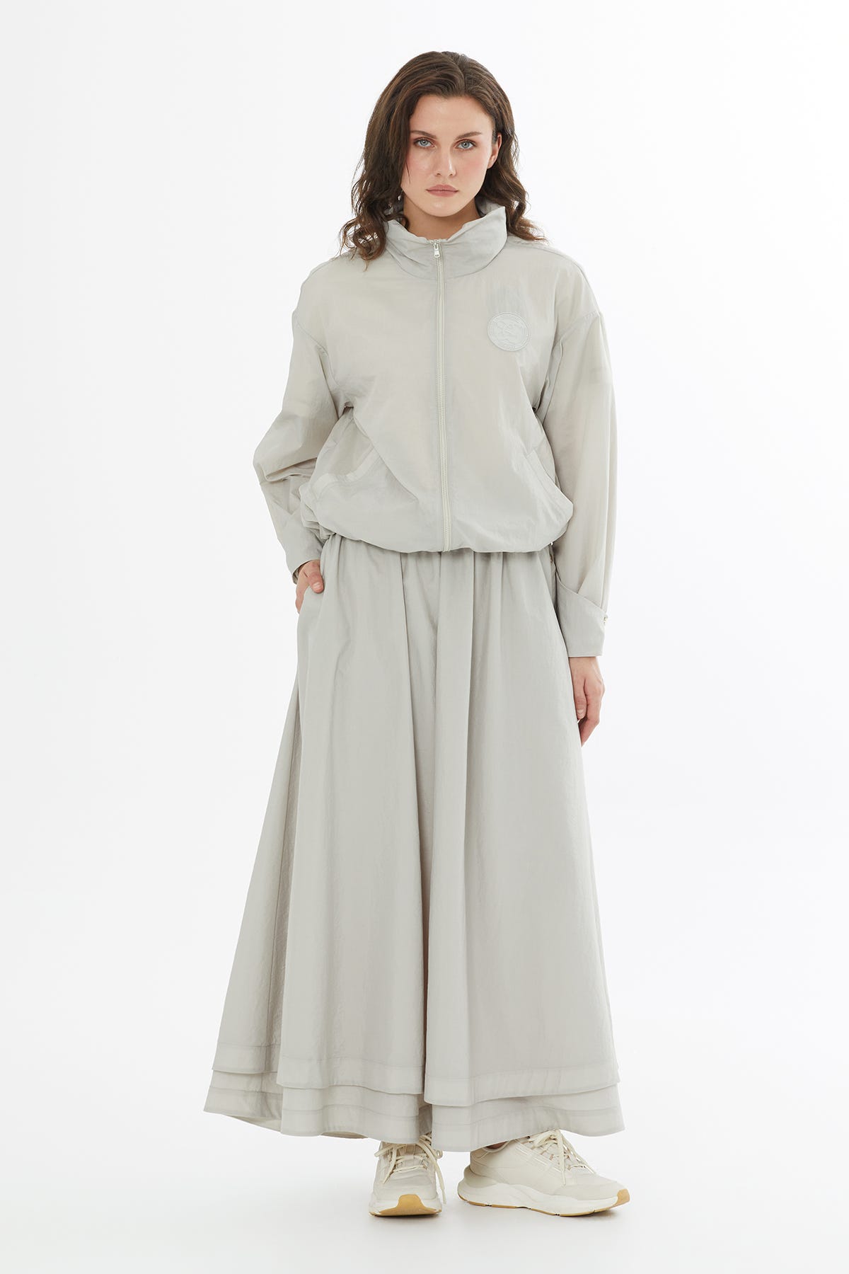 Teknik Kumaşlı Yağmurluk Bej Ceket