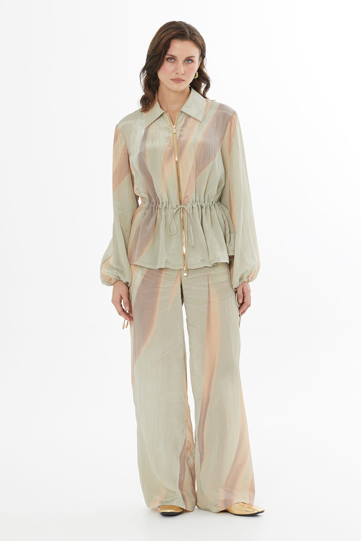 Fermuar Detaylı Bağlamalı Ceket