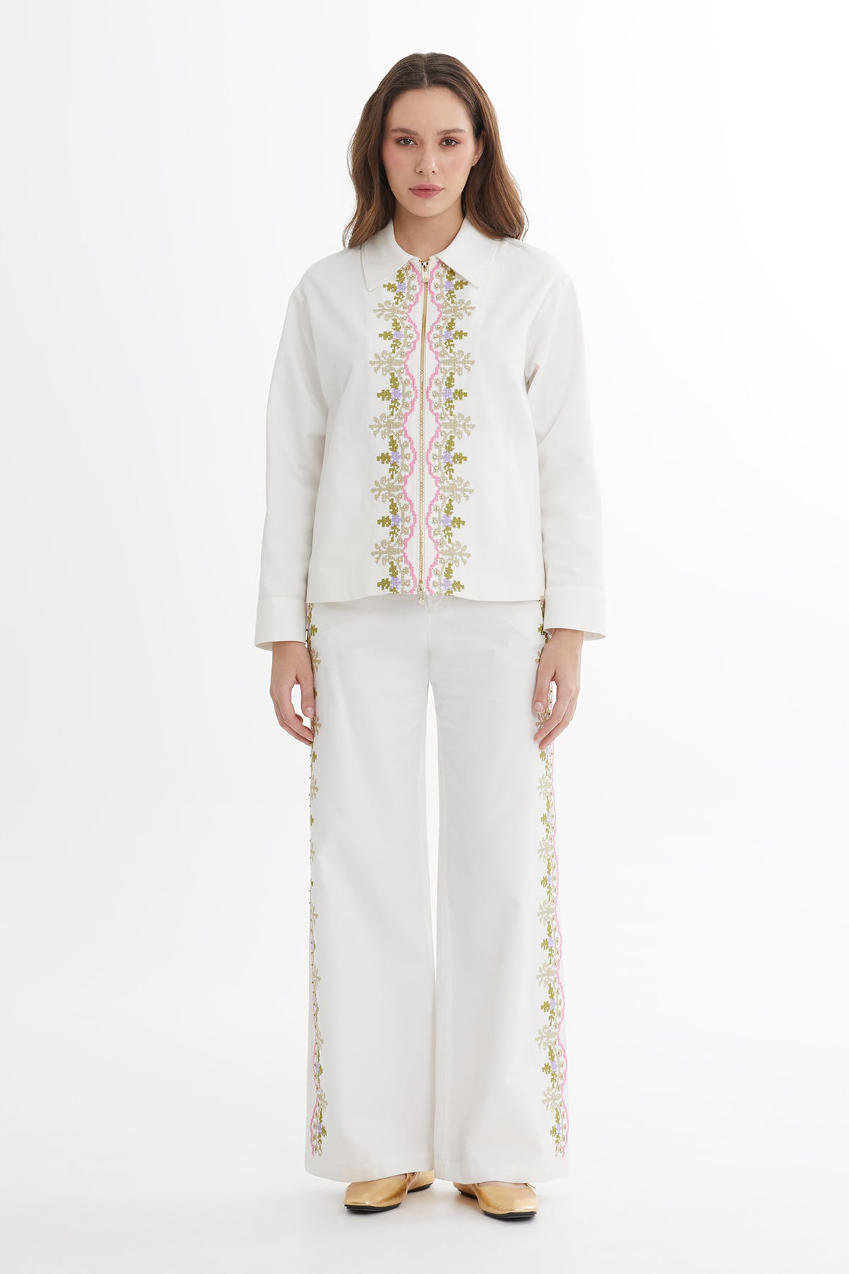 Etamin Nakışlı İşlemeli Ekru Ceket