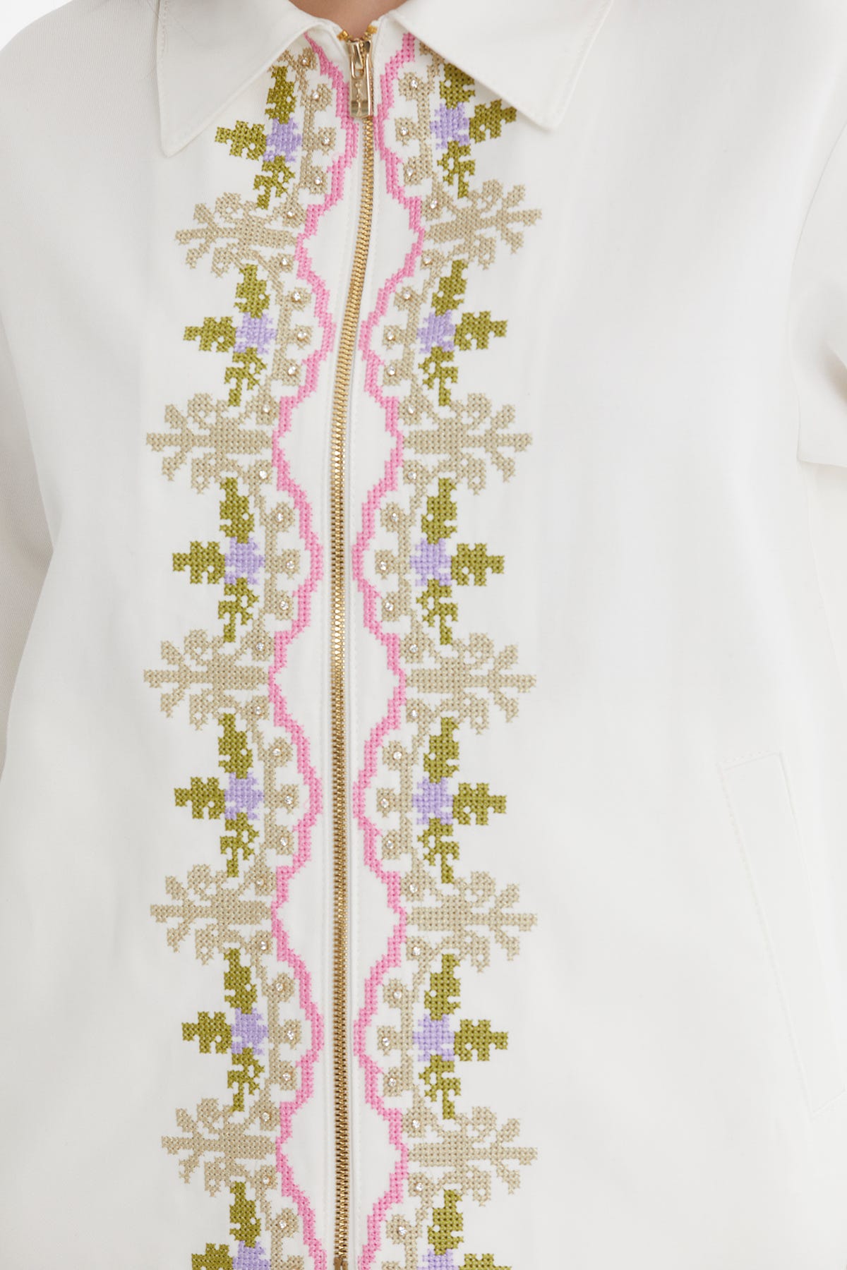 Etamin Nakışlı İşlemeli Ekru Ceket