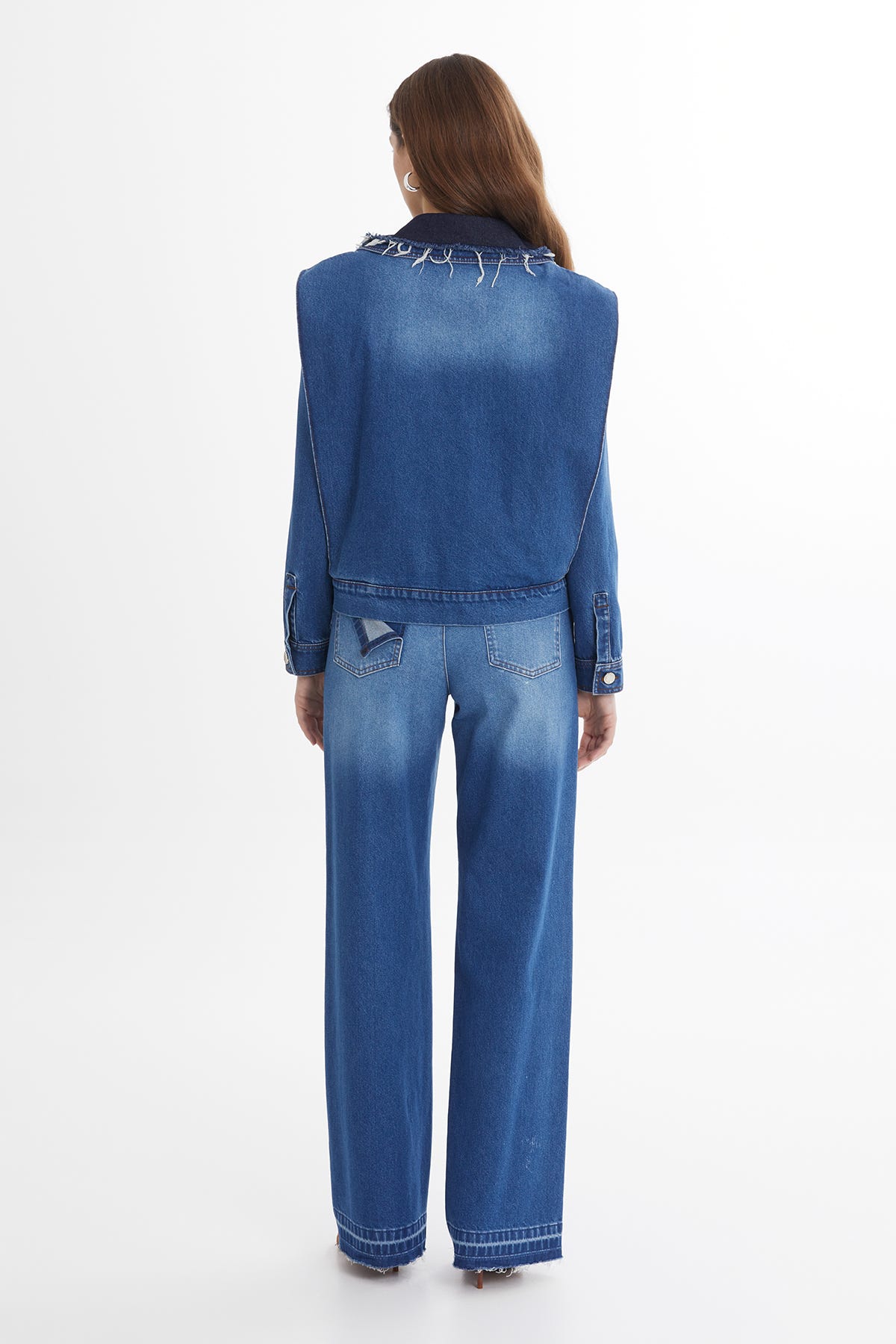 Nakışlı Mavi Denim Ceket