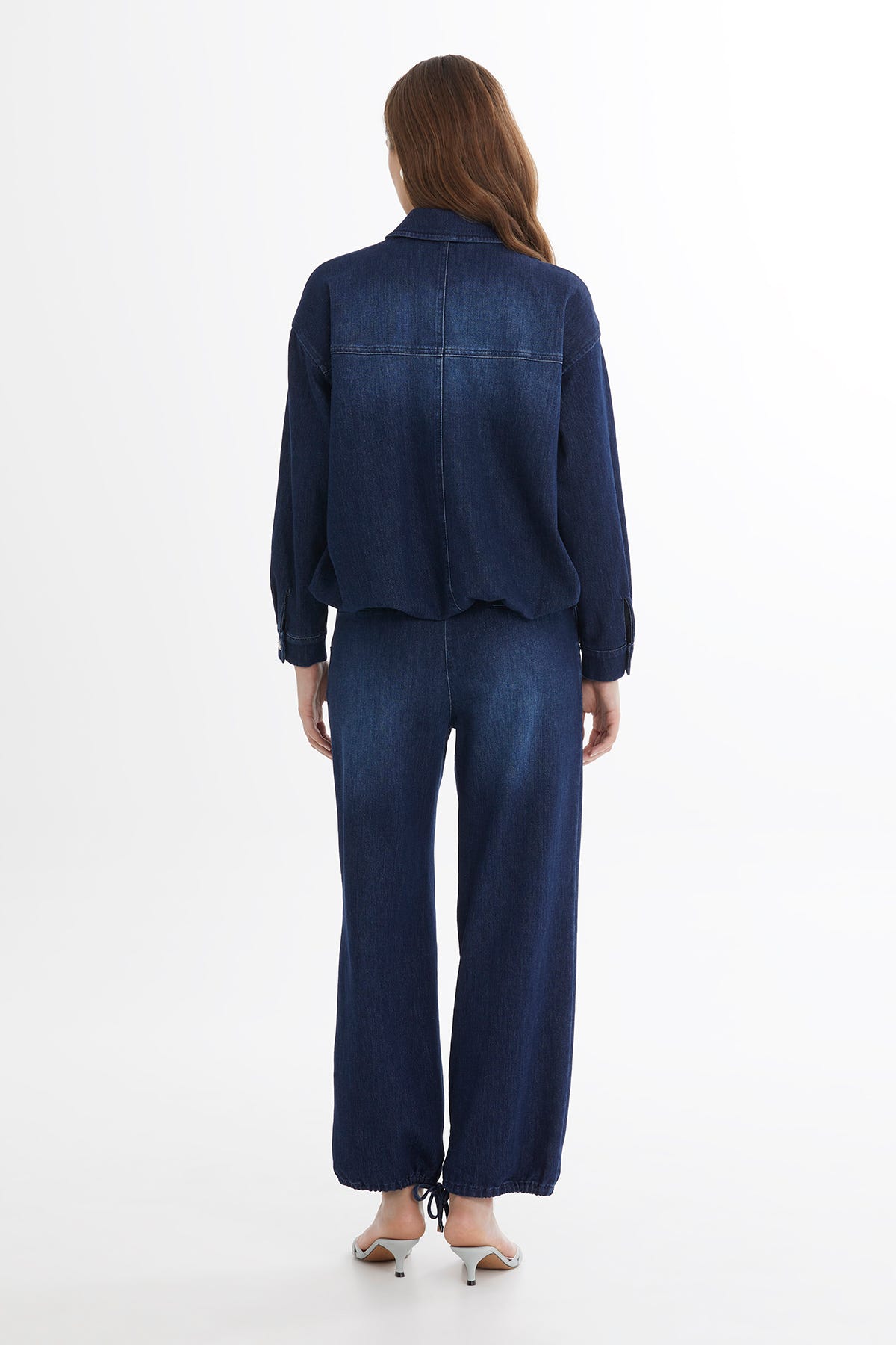 İşleme Detaylı Düğmeli Denim Ceket