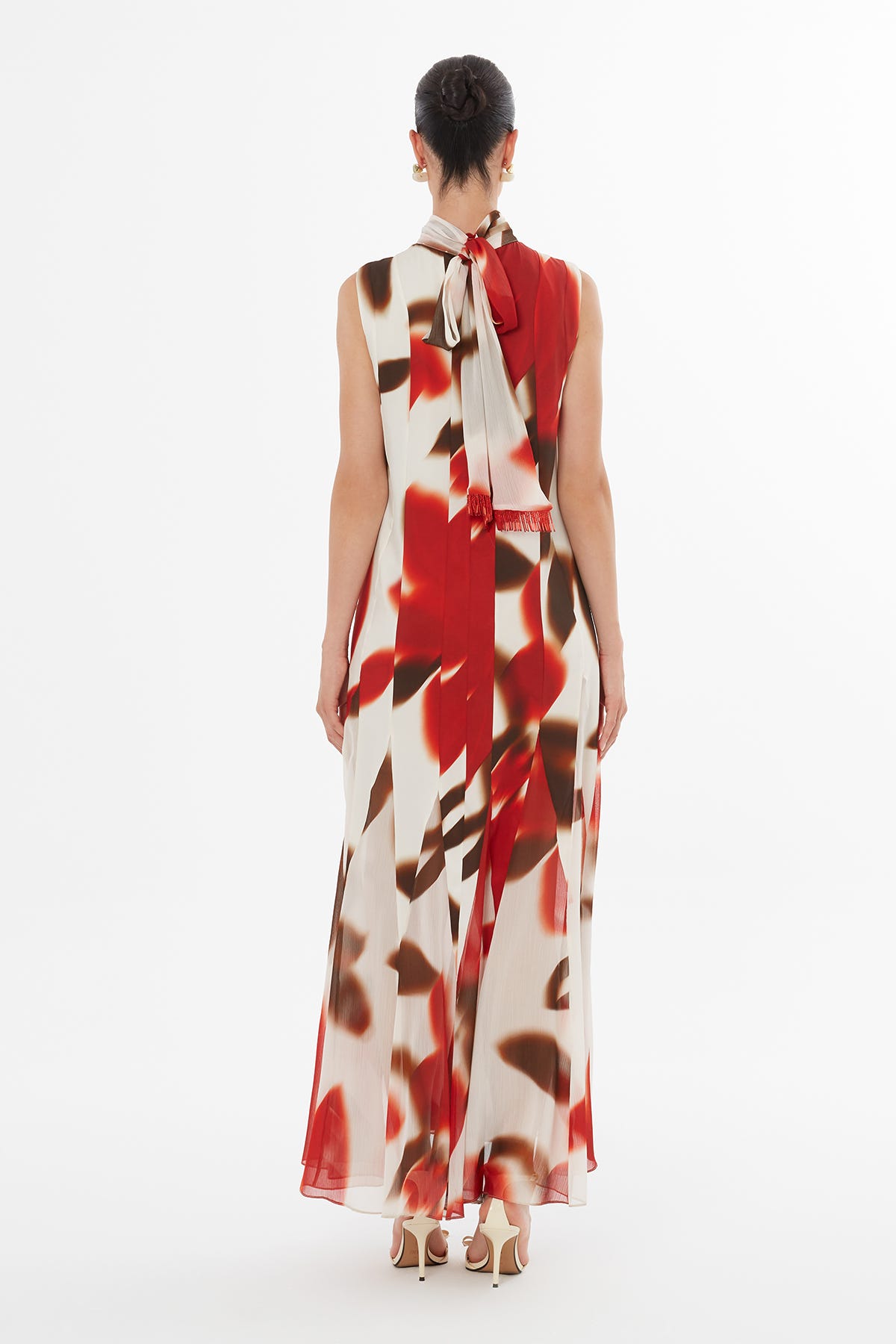 Şal Uçları İşlemeli Desenli Maxi Elbise