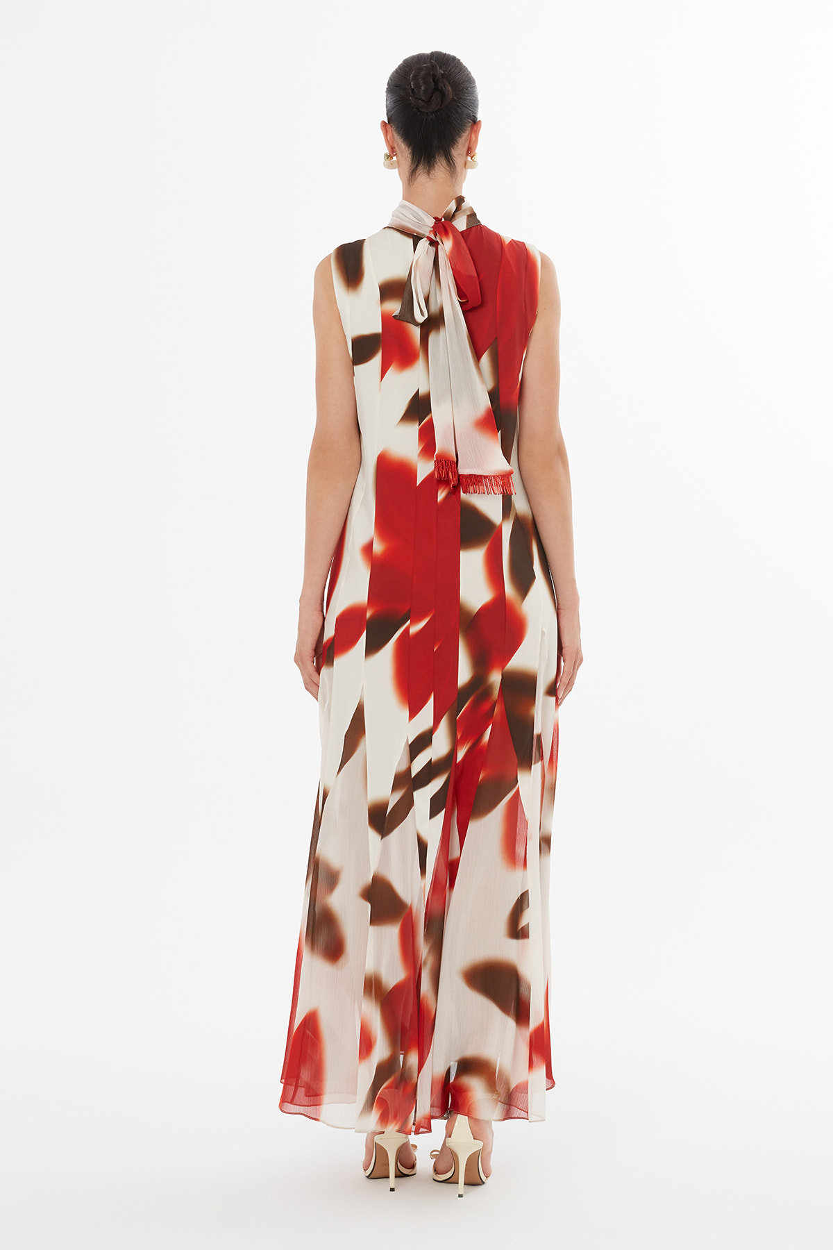 Şal Uçları İşlemeli Desenli Maxi Elbise