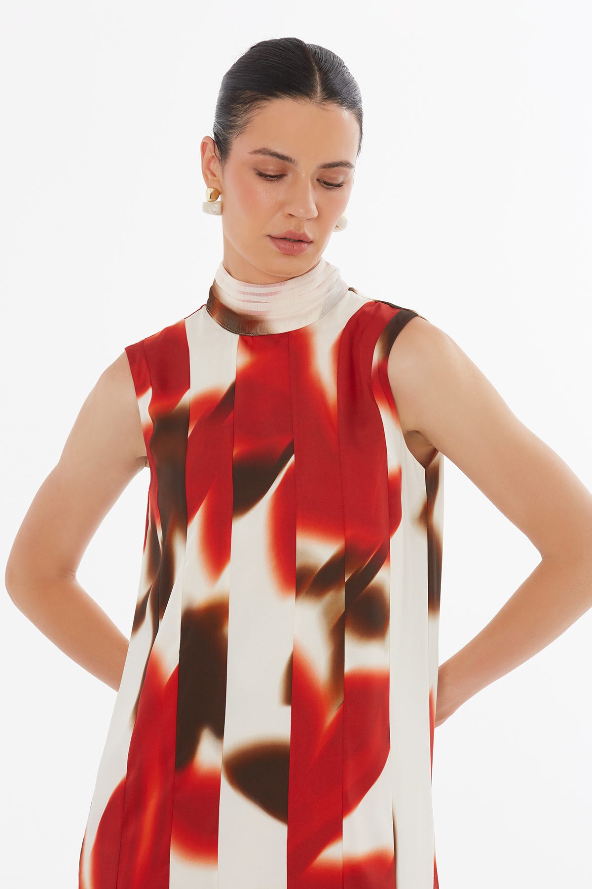 Şal Uçları İşlemeli Desenli Maxi Elbise