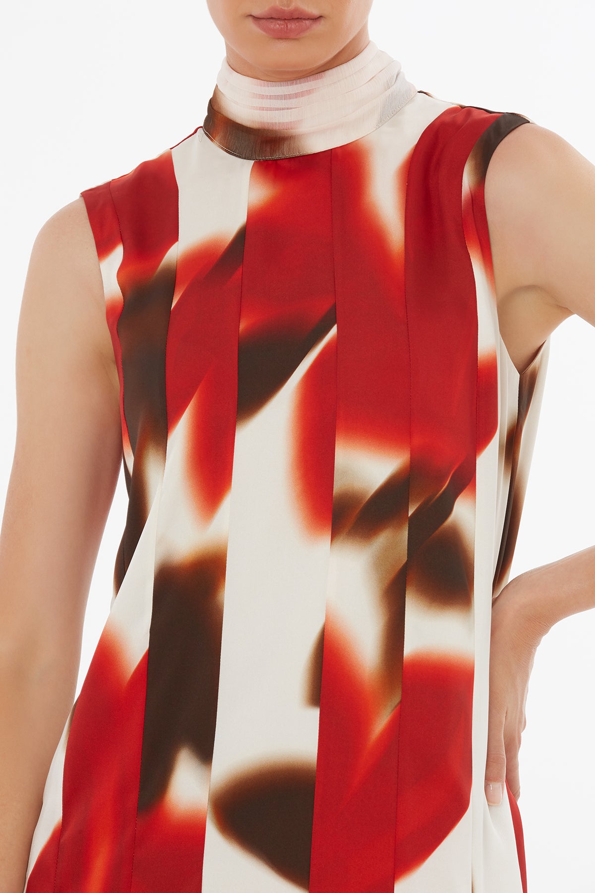 Şal Uçları İşlemeli Desenli Maxi Elbise