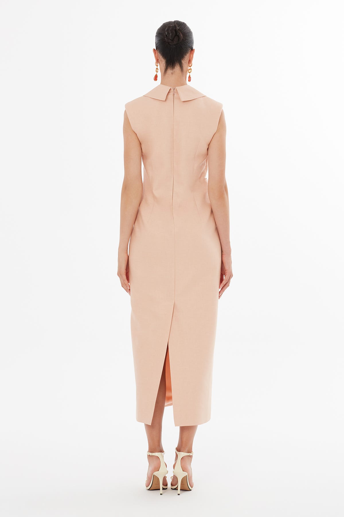 Vatkalı Pembe Uzun Pembe Elbise