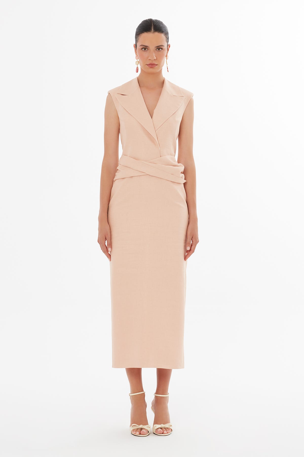 Vatkalı Pembe Uzun Pembe Elbise