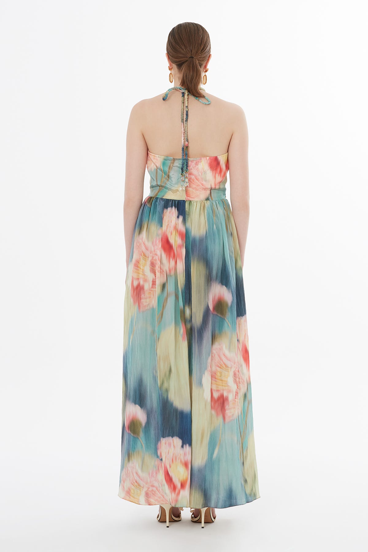 Bağ Ucu Boncuk İşlemeli Elbise