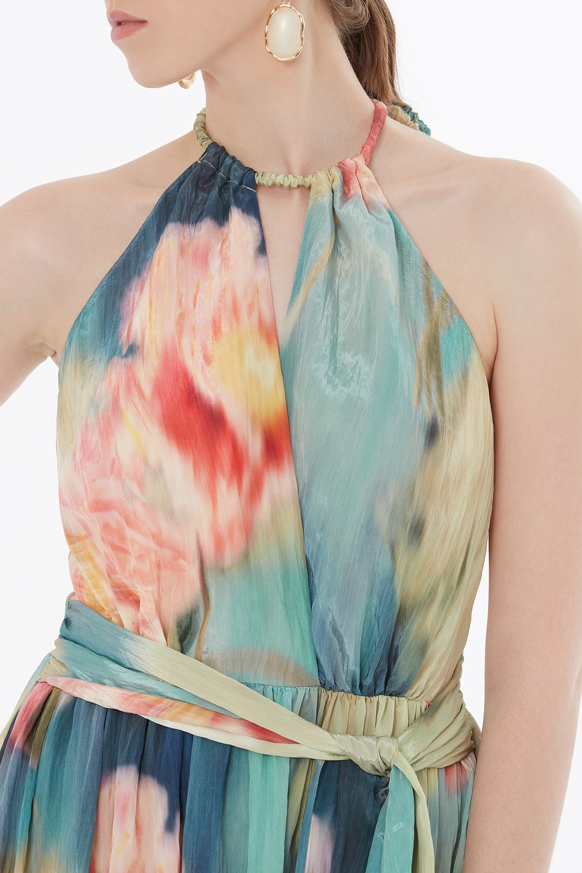 Bağ Ucu Boncuk İşlemeli Elbise