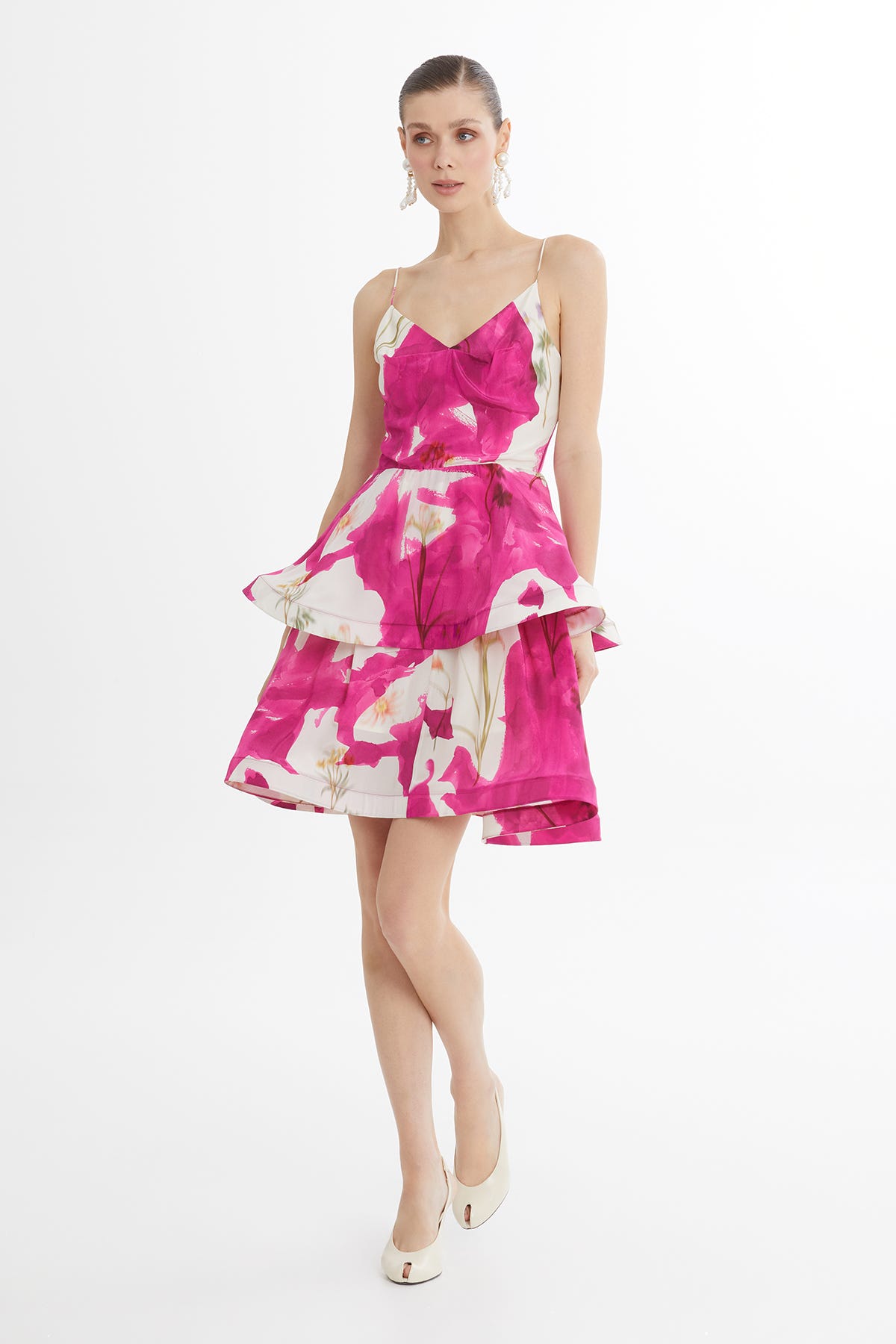 Askılı Desenli Maxi Elbise