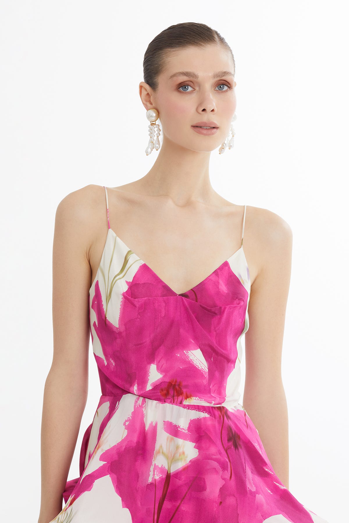 Askılı Desenli Maxi Elbise