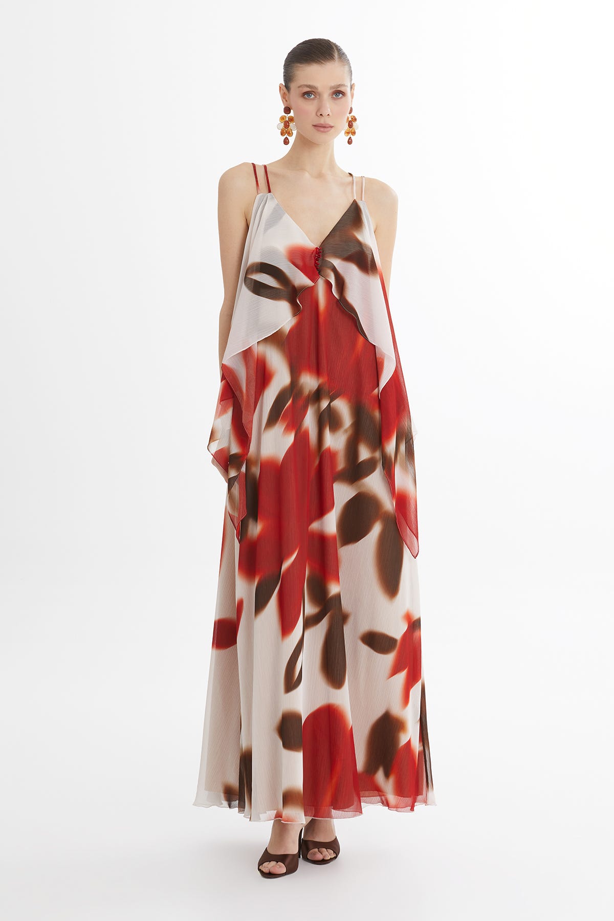 Askılı Boncuk İşlemeli Maxi Elbise