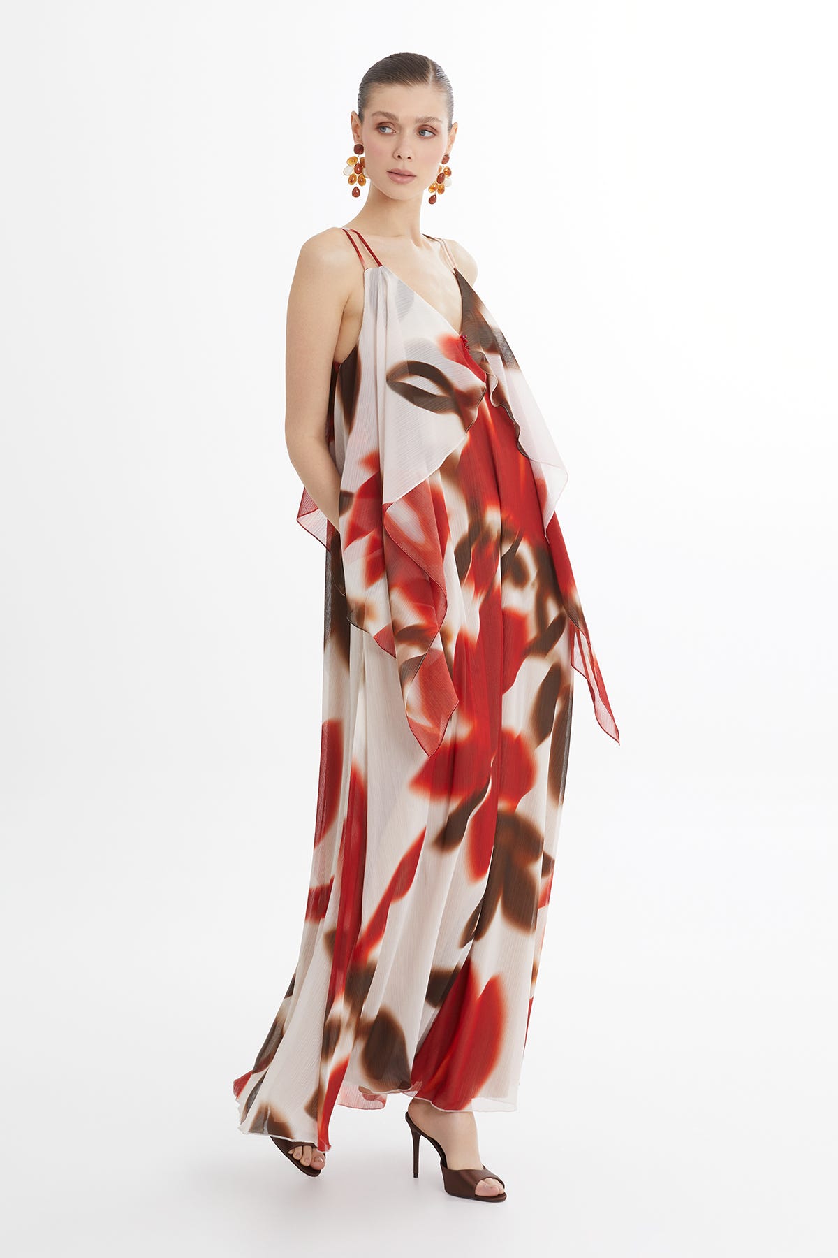 Askılı Boncuk İşlemeli Maxi Elbise