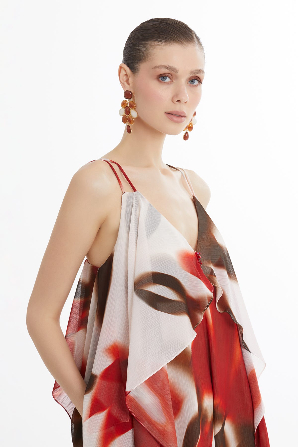 Askılı Boncuk İşlemeli Maxi Elbise