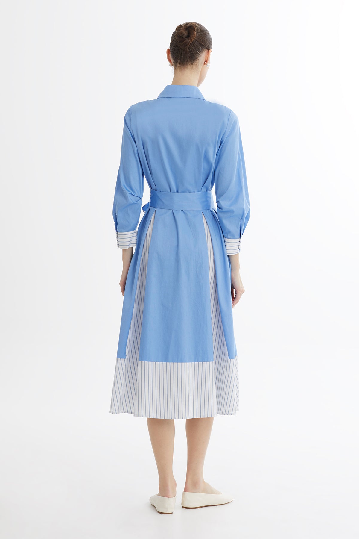 Kuşaklı Gömlek Mavi Elbise