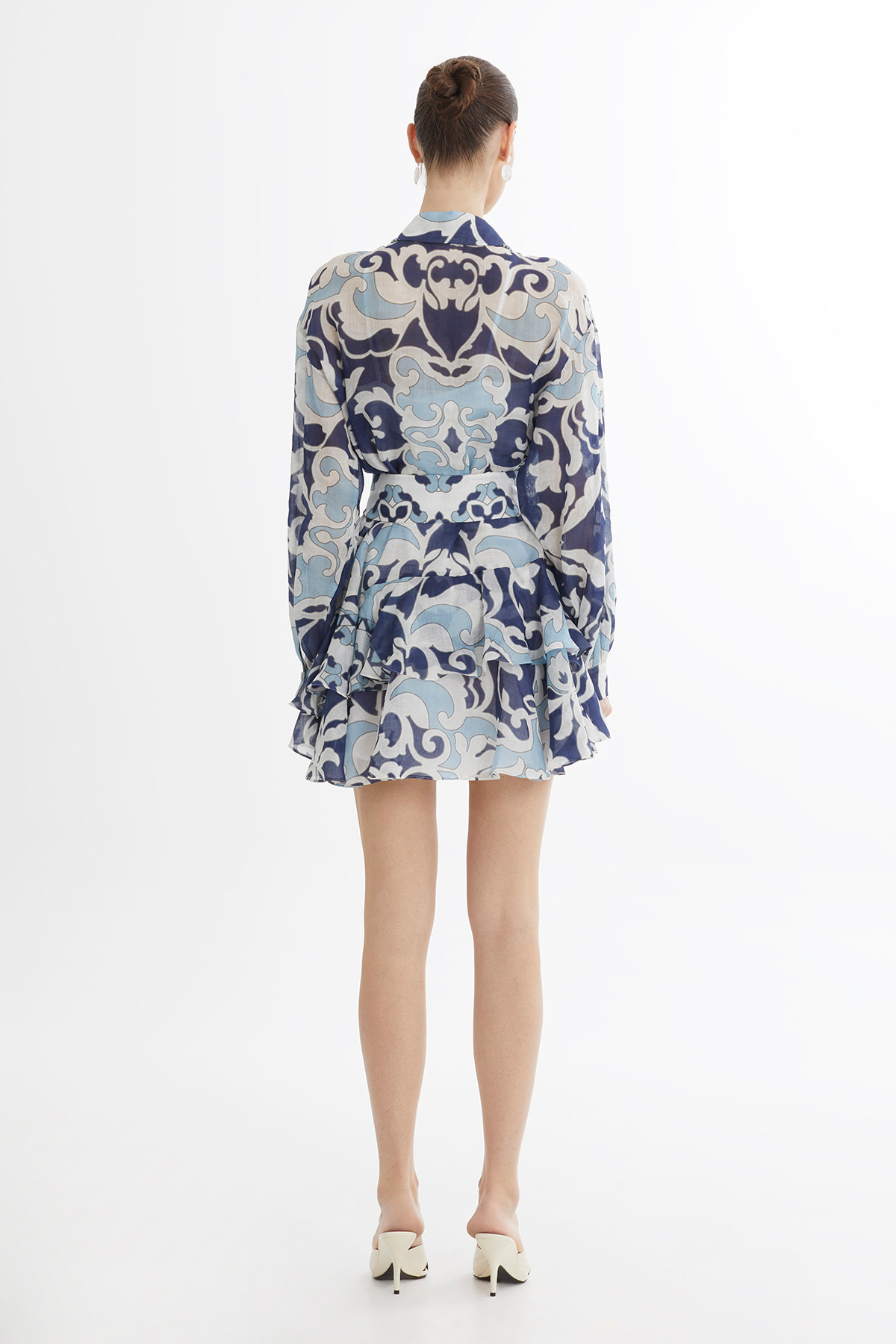 Asimetrik Volan Detaylı Mini Elbise