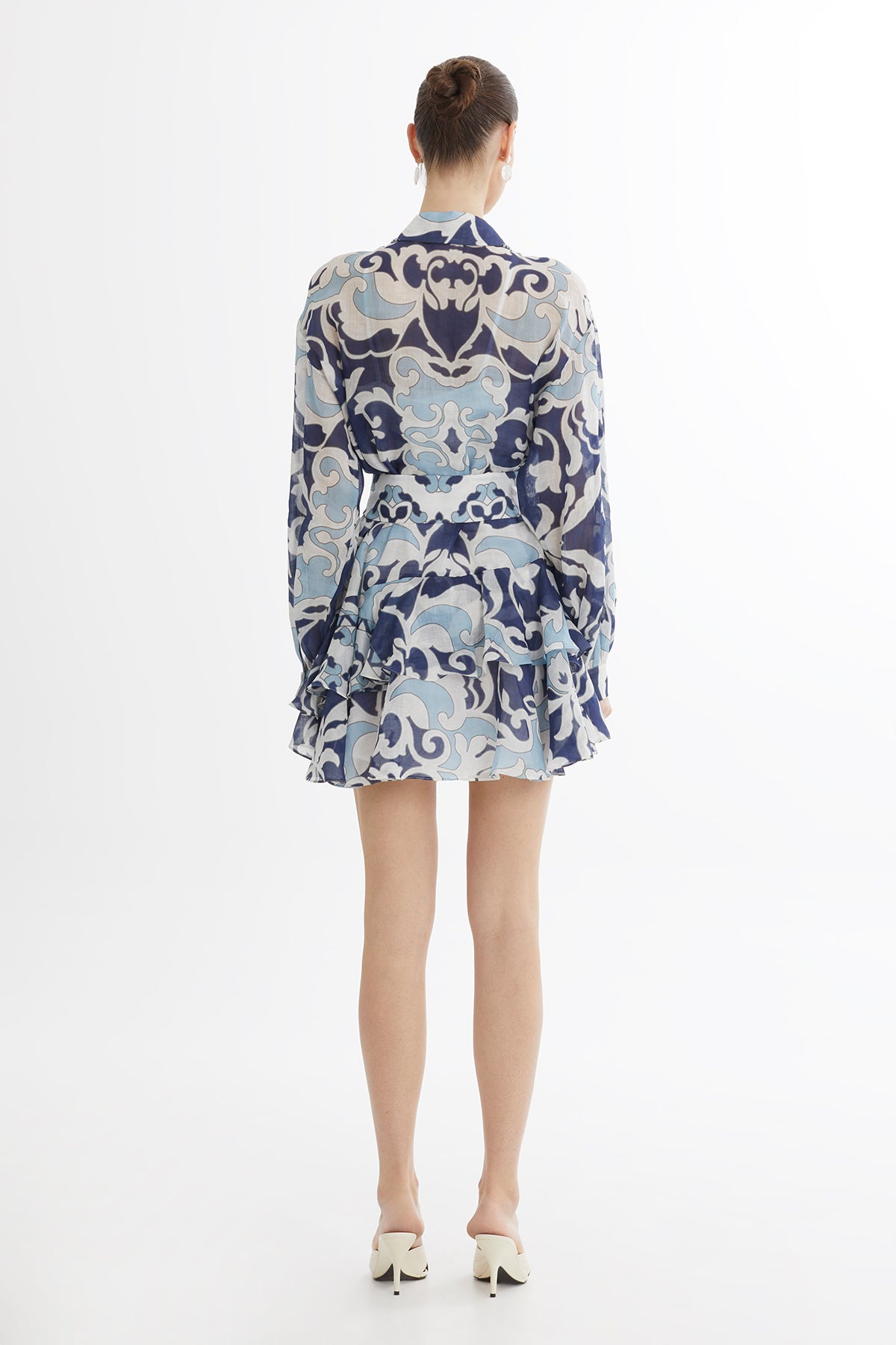 Asimetrik Volan Detaylı Mini Elbise