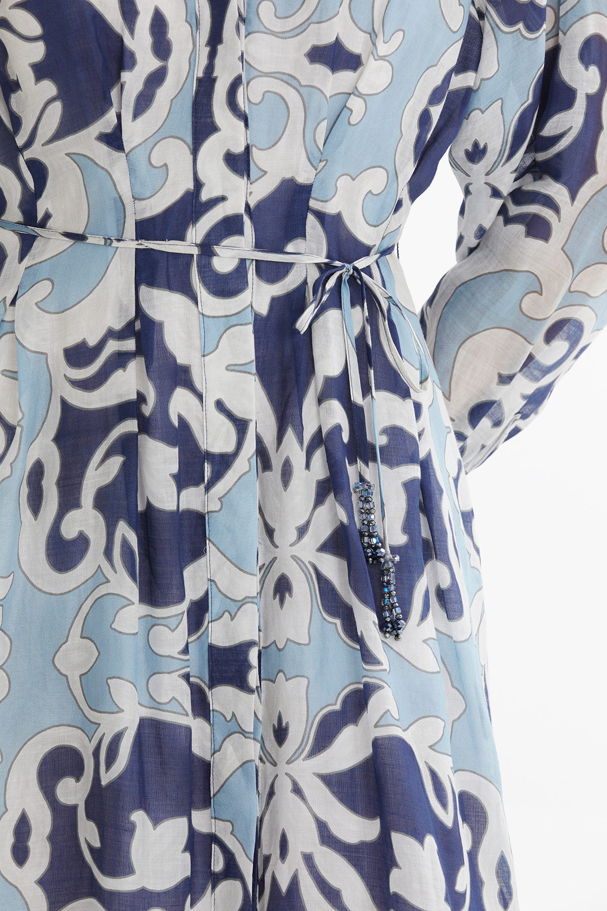 Bağlamalı İşleme Detaylı Desenli Maxi Elbise