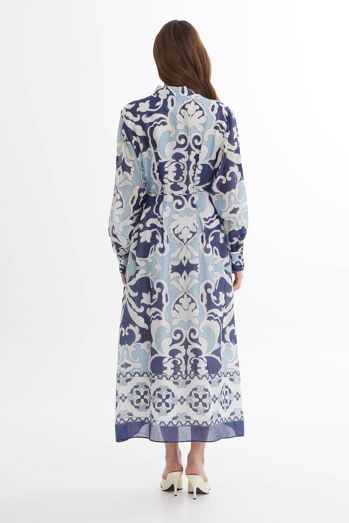 Bağlamalı İşleme Detaylı Desenli Maxi Elbise