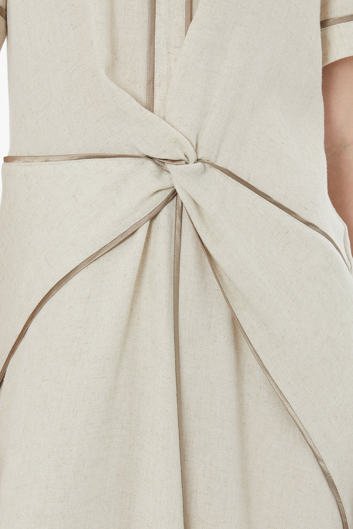 Biye Detaylı Keten Bej Maxi Elbise