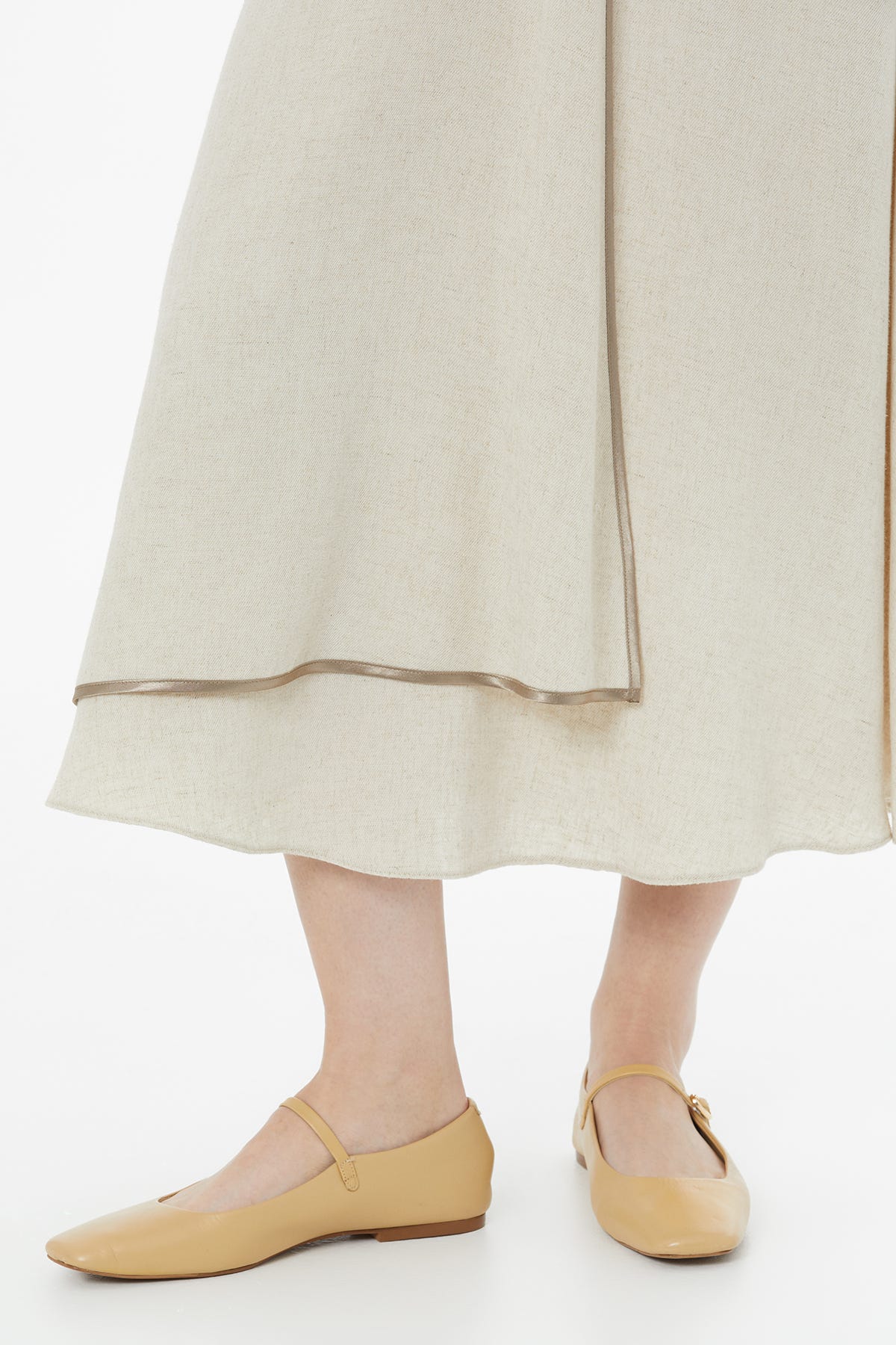 Biye Detaylı Keten Bej Maxi Elbise