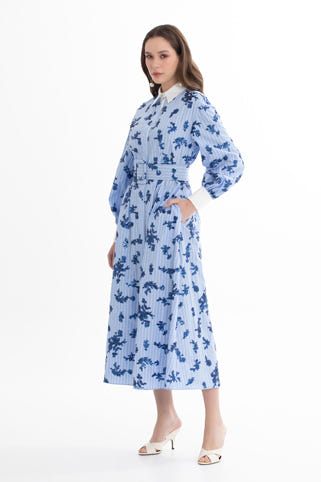 Payetli Mavi Gömlek Elbise