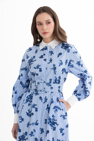 Payetli Mavi Gömlek Elbise