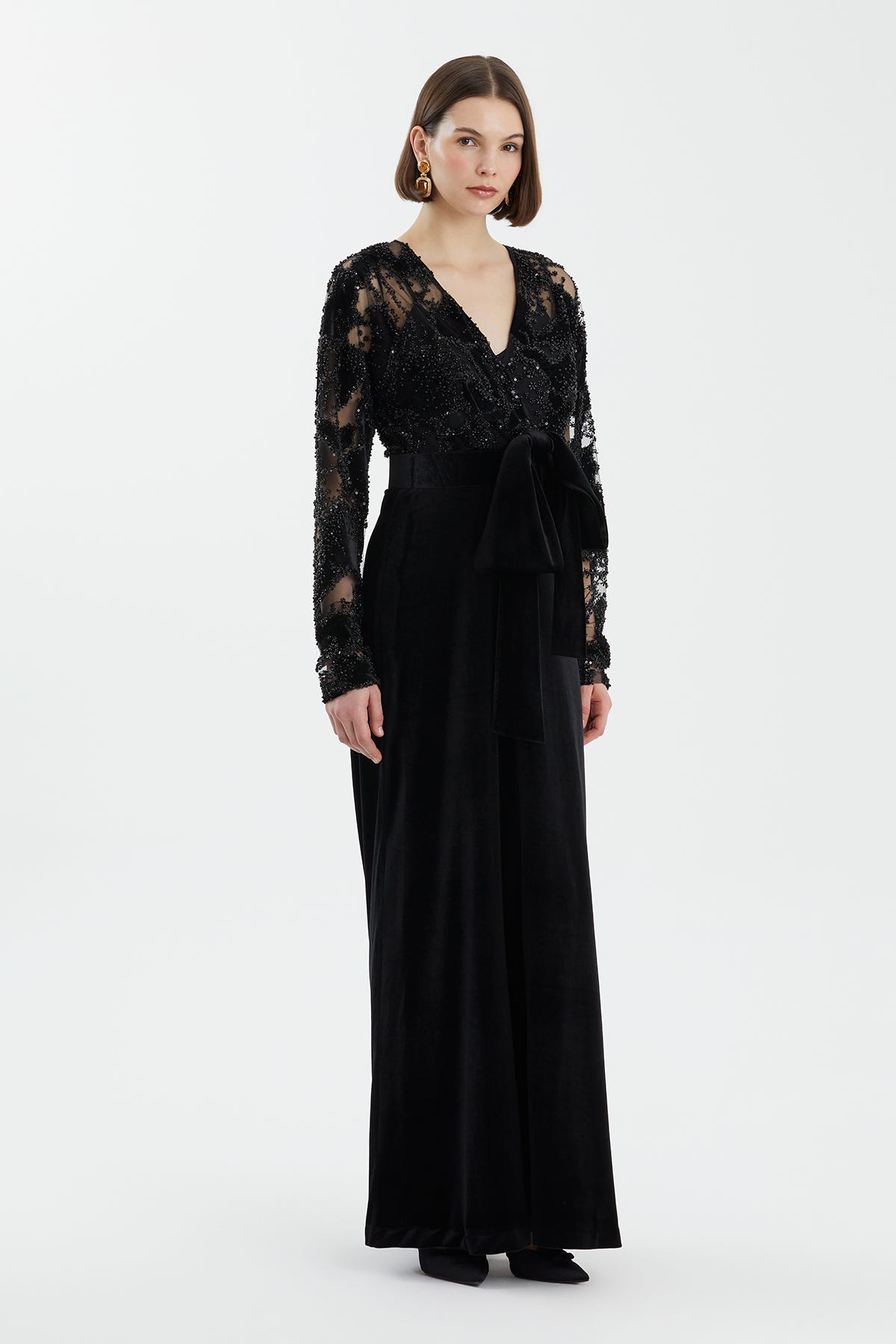 Kemer Detaylı Siyah Uzun Elbise