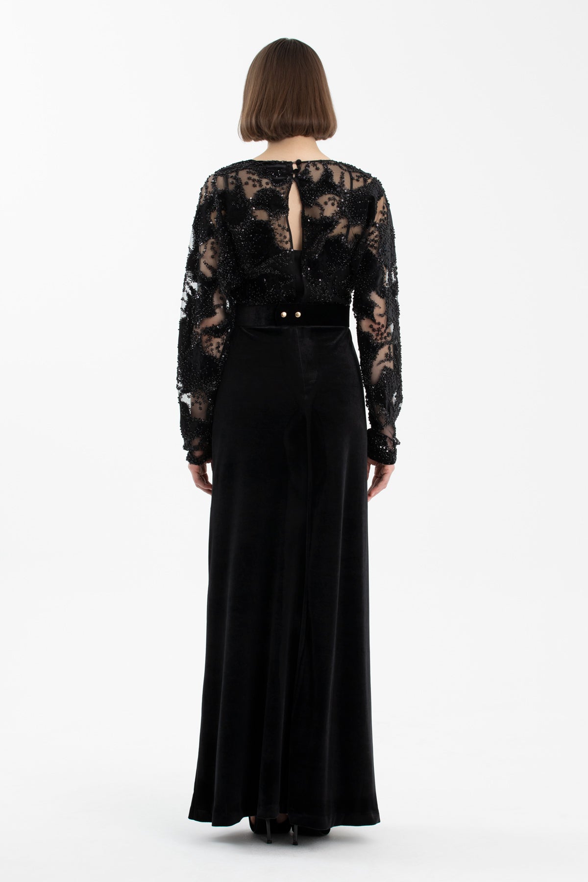 Kemer Detaylı Siyah Uzun Elbise