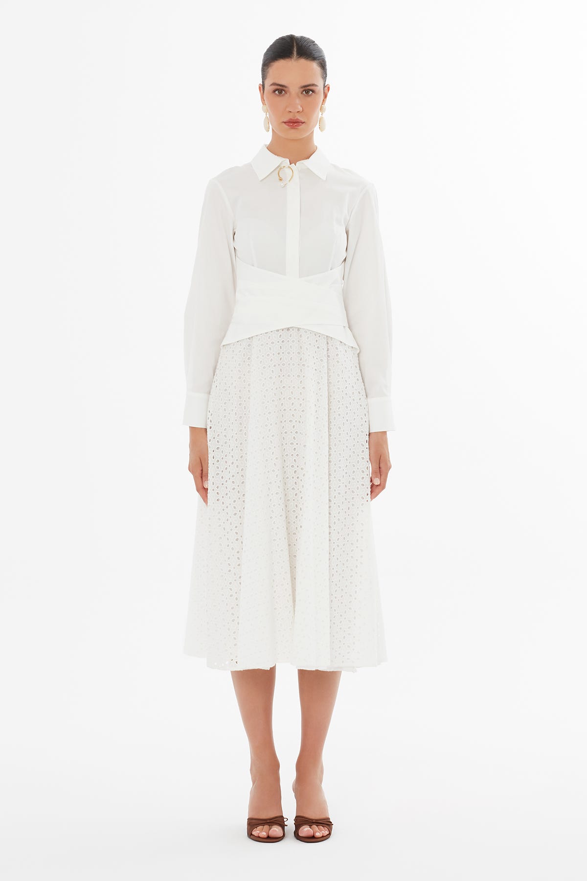 Gömlek Yaka Ekru Maxi Elbise