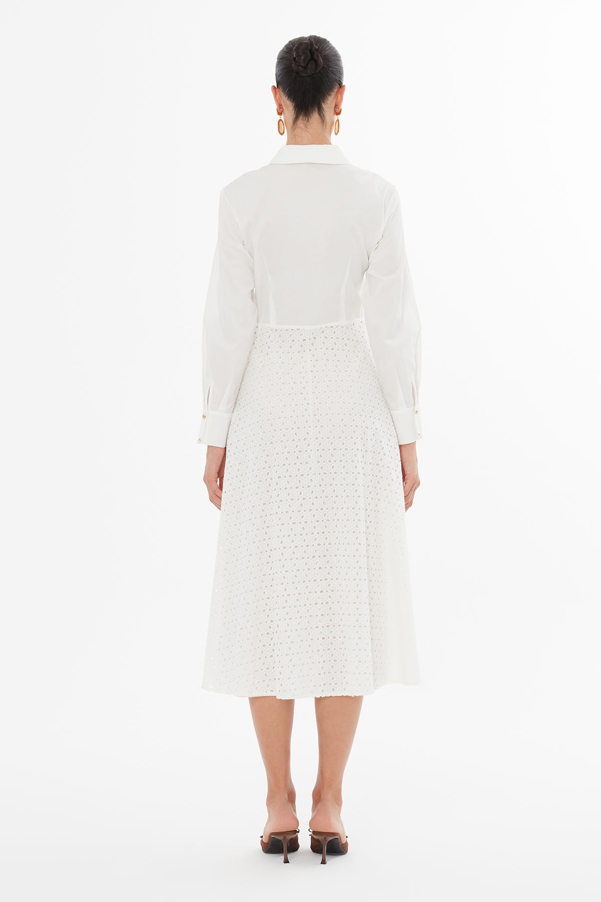 Gömlek Yaka Ekru Maxi Elbise