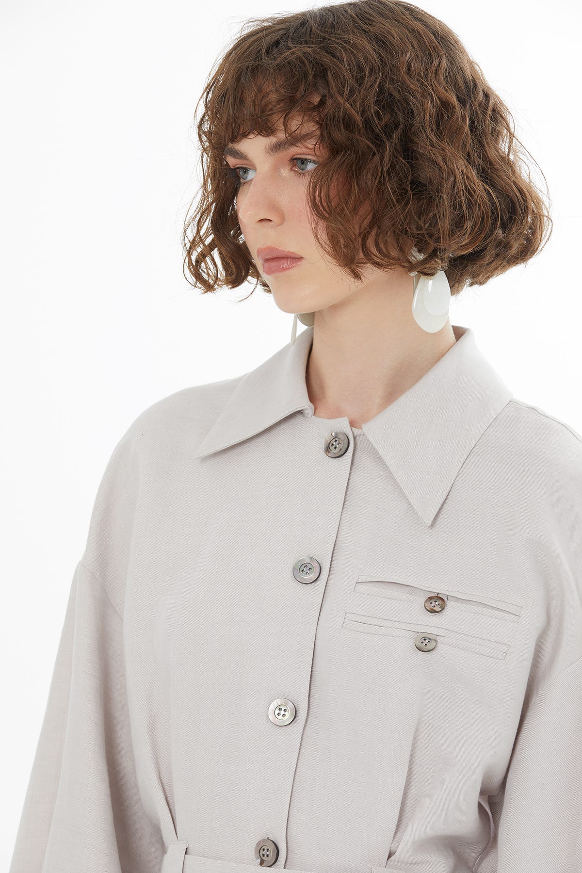 Kemerli Bej Gömlek Mini Elbise