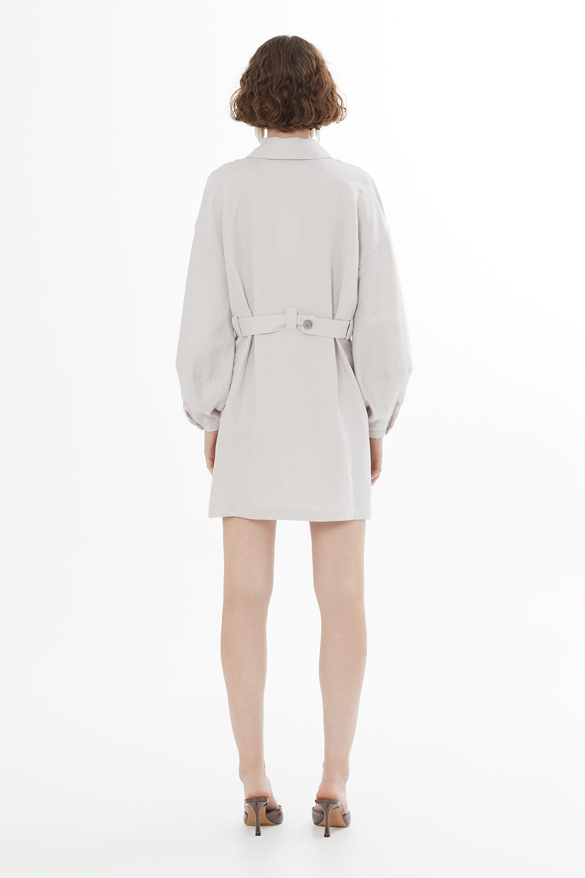 Kemerli Bej Gömlek Mini Elbise