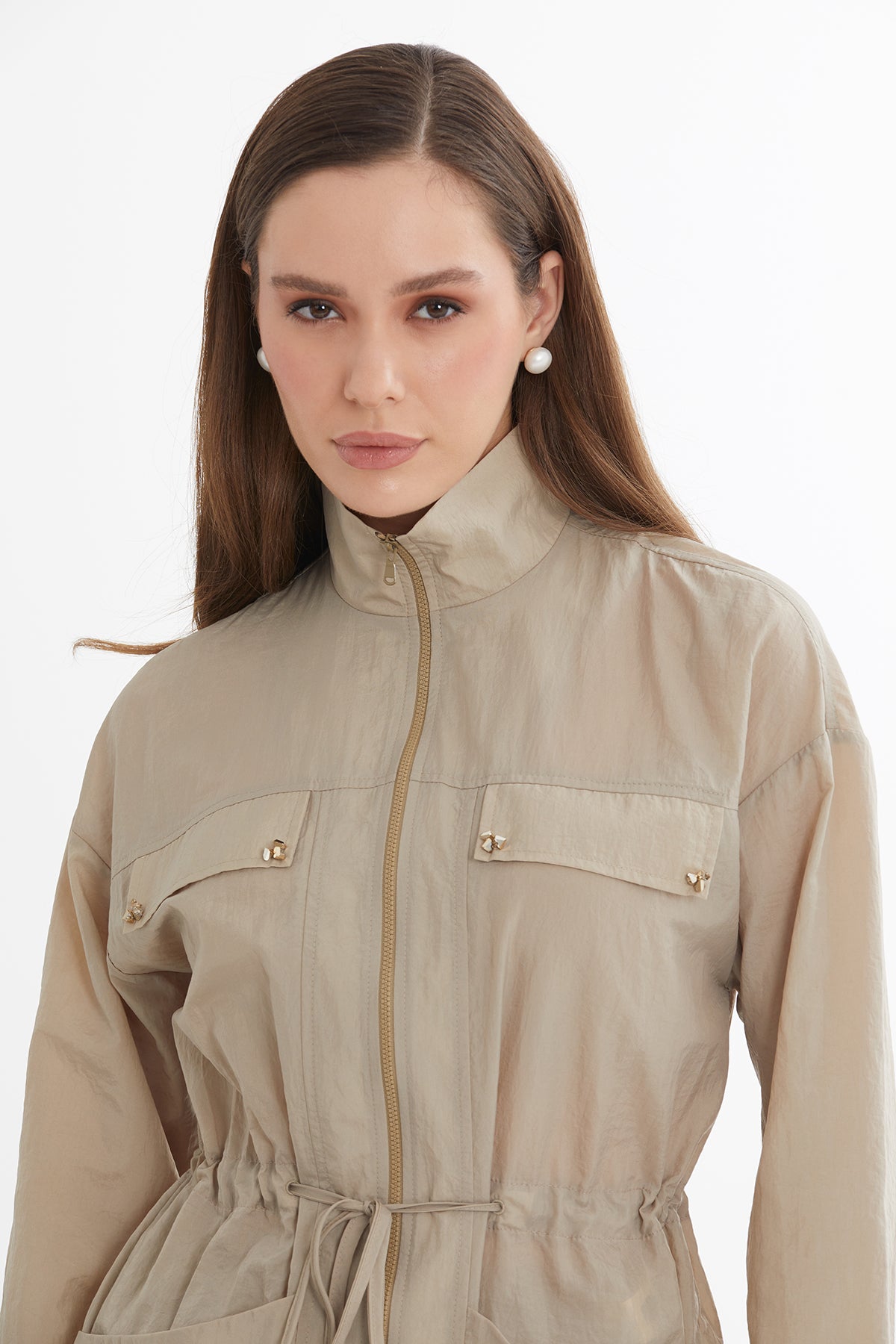 İşlemeli Ceket Ve Midi Etekli Bej Takım