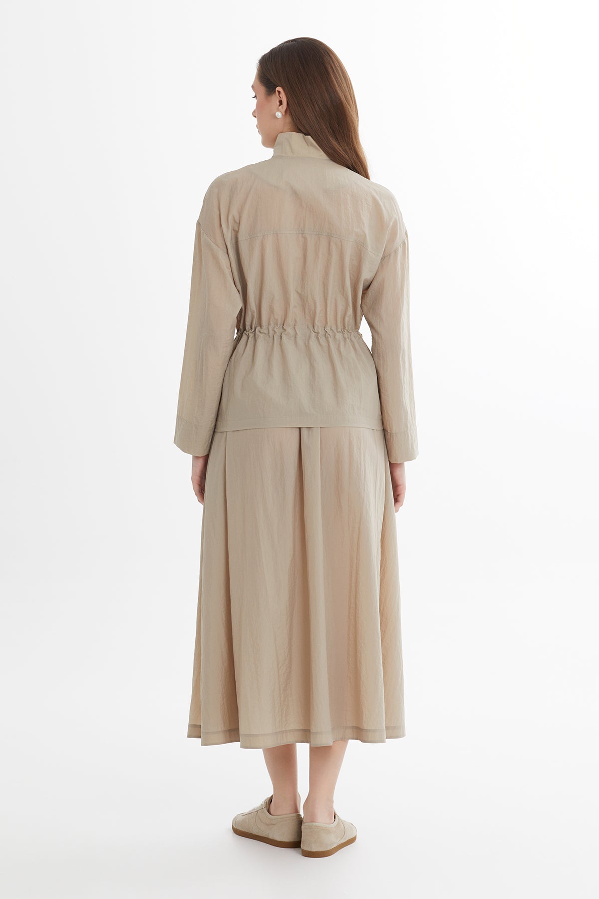 İşlemeli Ceket Ve Midi Etekli Bej Takım