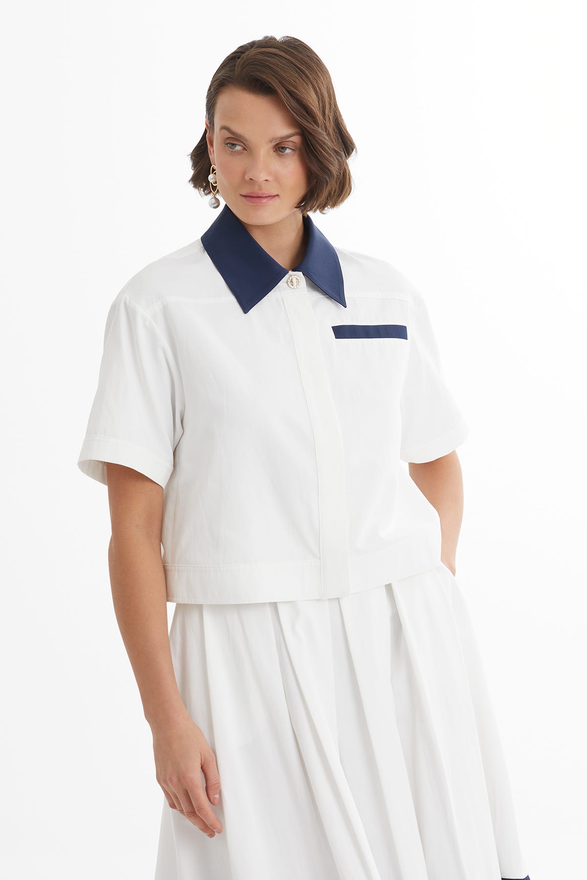 Kontrast Şeritli Midi Ekru Takım