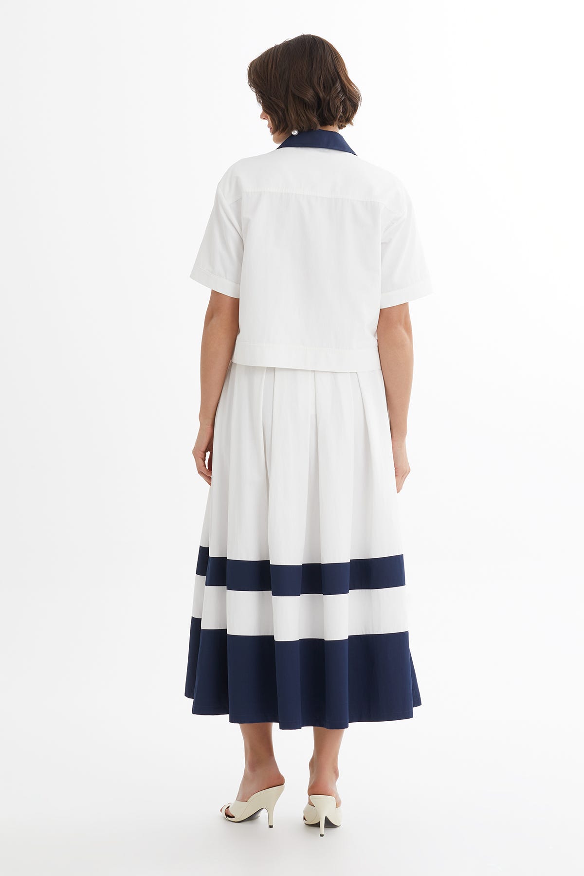 Kontrast Şeritli Midi Ekru Takım