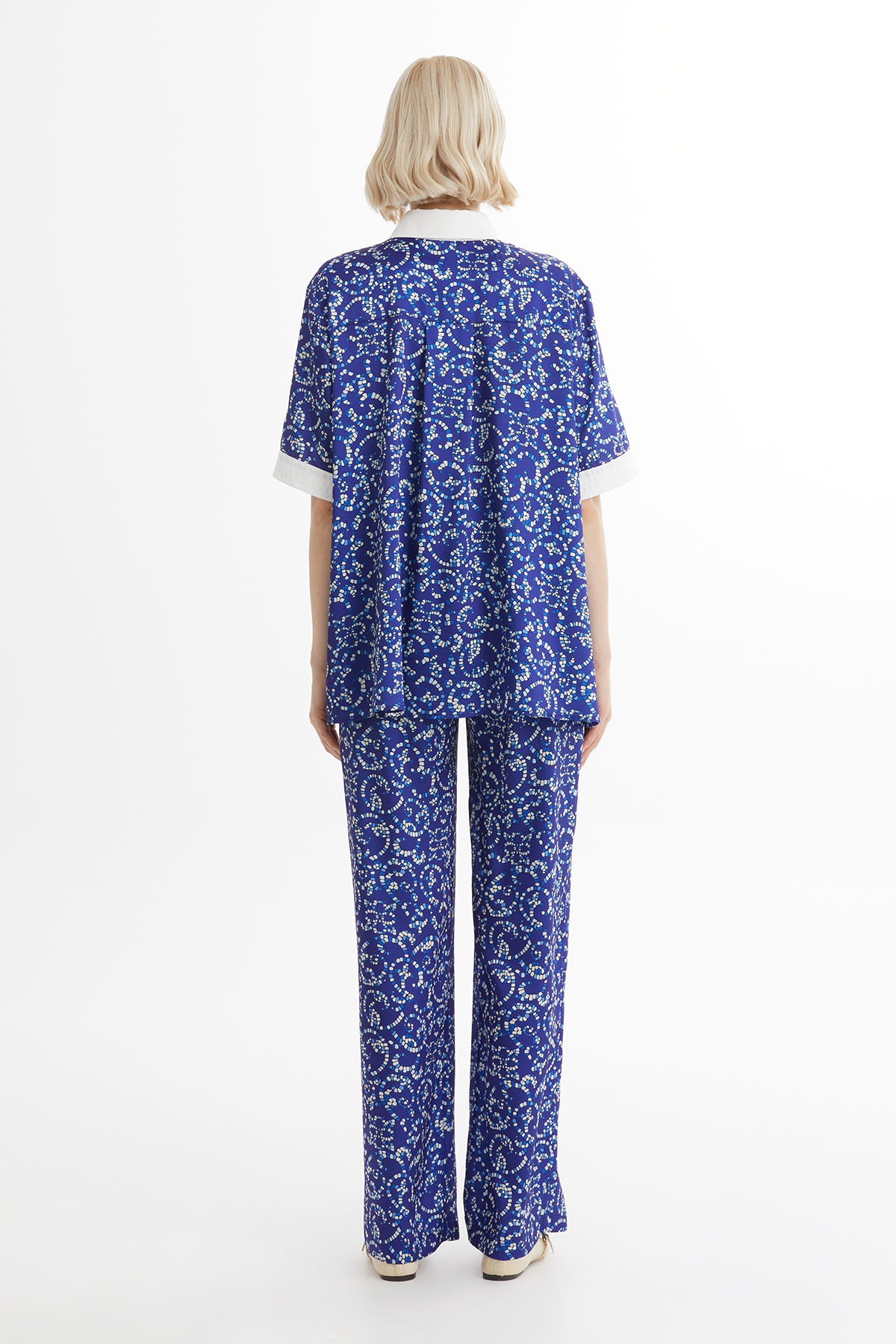 Desenli Beli Lastikli Mavi Takım